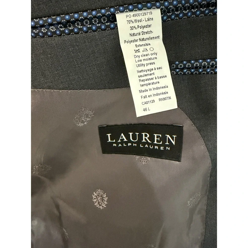 Lauren Ralph Lauren Mens Grey Wool Blend 2 Button Suit Jacket Blazer 46L 46 Long